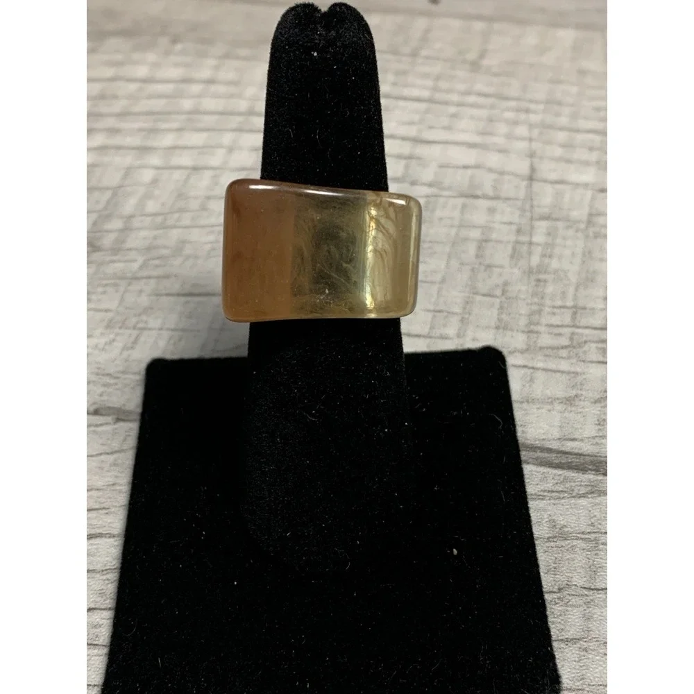Colorful Acrylic Ring - Transparent Resin Geometric Tan Square Irregular Ring